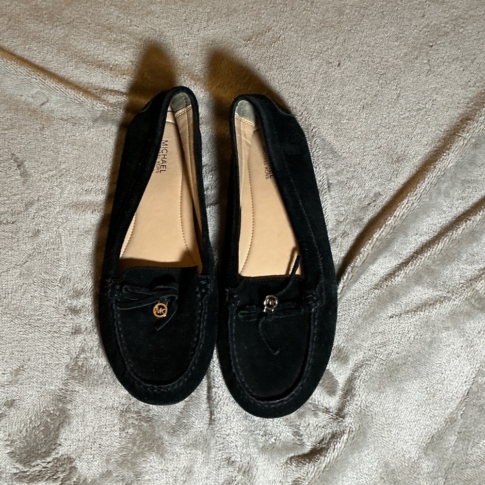 Michael Kors Black Suede Loafers with Logo Charm